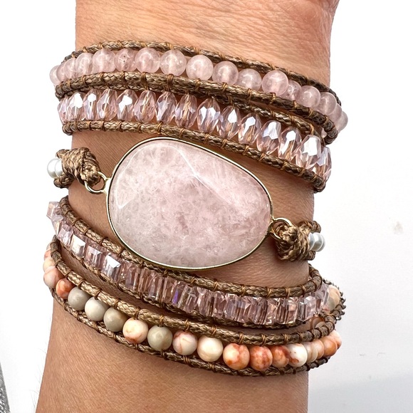SELF LOVE Rose Quartz + Rhodonite Wrap Bracelet - Picture 2 of 5